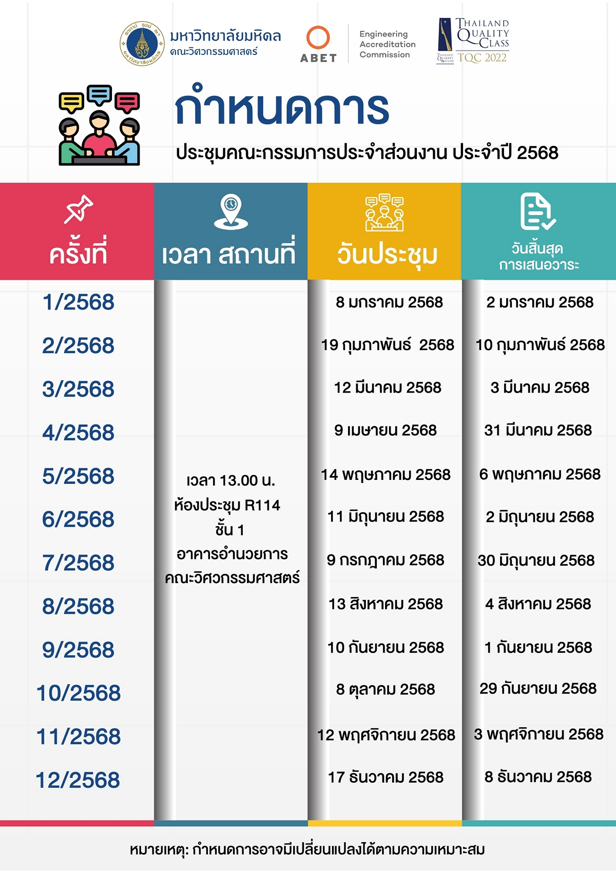 กำหนดการประชุมกรรมการส่วนงาน 2568