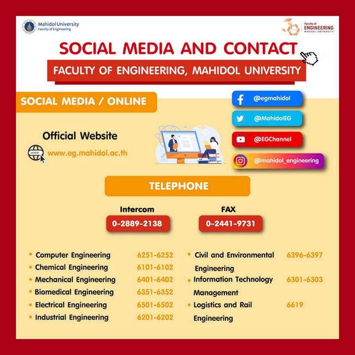 Mahidol Engineering Social Media and Contacts