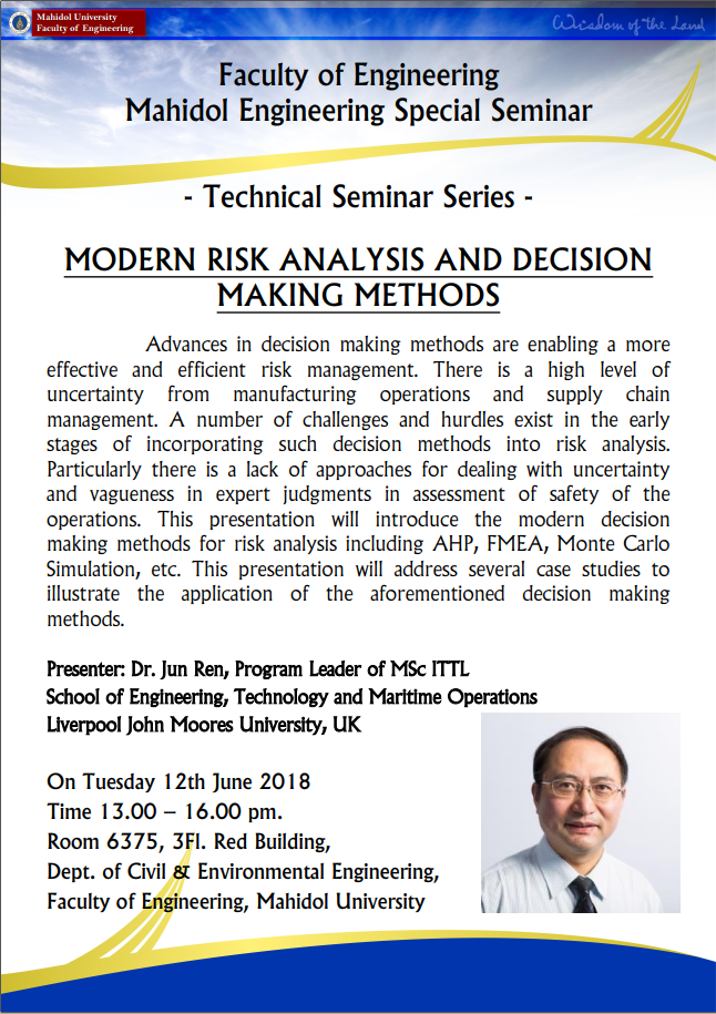 Special Seminar on Modern Risk Analysis and Decision Making Methods